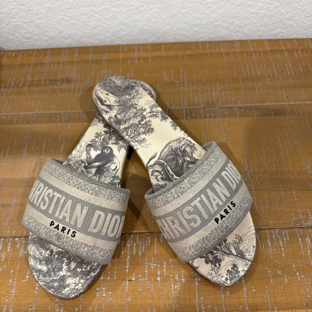 Dior Gray Patterned Slide Sandals